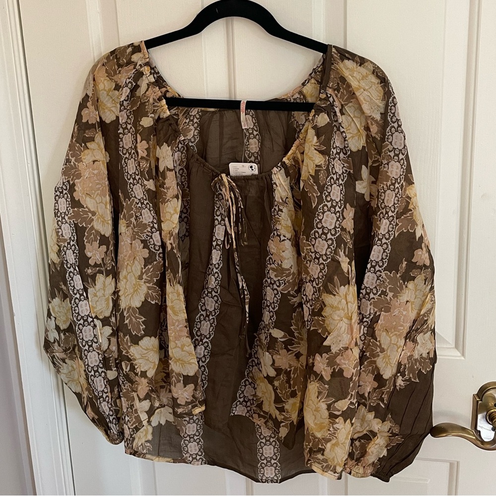 NWT Free People Brown Floral Blouse